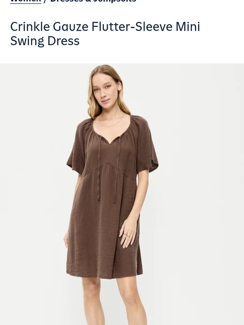 Old Navy Brown Crinkle Gauze Flutter-Sleeve Mini Swing Dress